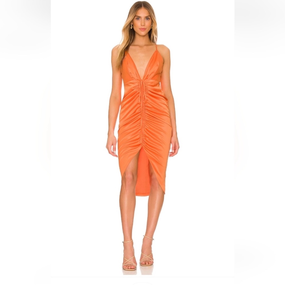Revolve NBD Annalisa Orange Midi Spaghetti Strap Dress Size Medium